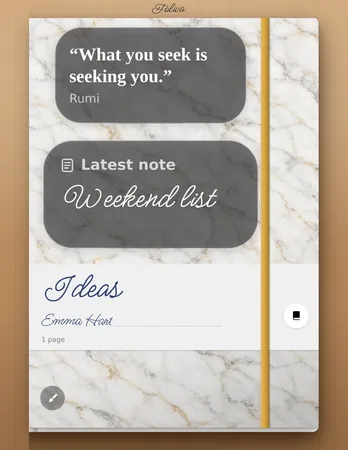 A marble notebook with a daily quote and the latest note
